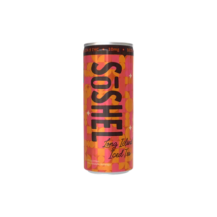 Long Island Iced Tea flavor SoSHEL can with colorful pink and orange design on a white background